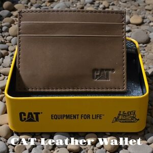 CAT Caterpillar Men's Leather Bifold Wallet With Enamel Logo RFID Shield, Brown